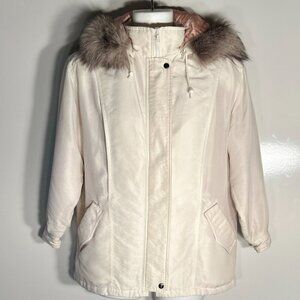 J G Hook Vintage SZ6 Ivory Hooded 70's Jacket Fur Trim Warm Utility Essential 80